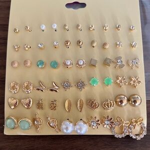 Boho Chic NEW set of fashion Gold Accent Small Studs Earrings blue aqua green